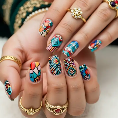 South Asian Woman Delicate Nail Art Showcase: Intricate Designs