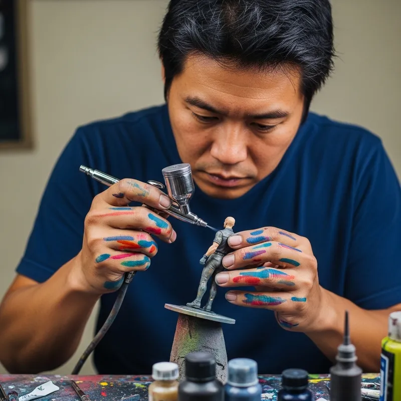 Airbrush Artist Painting Miniature Figurine - Intricate Detail