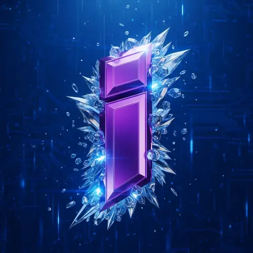Metallic Purple 'I' Logo on Blue Cyberpunk Background