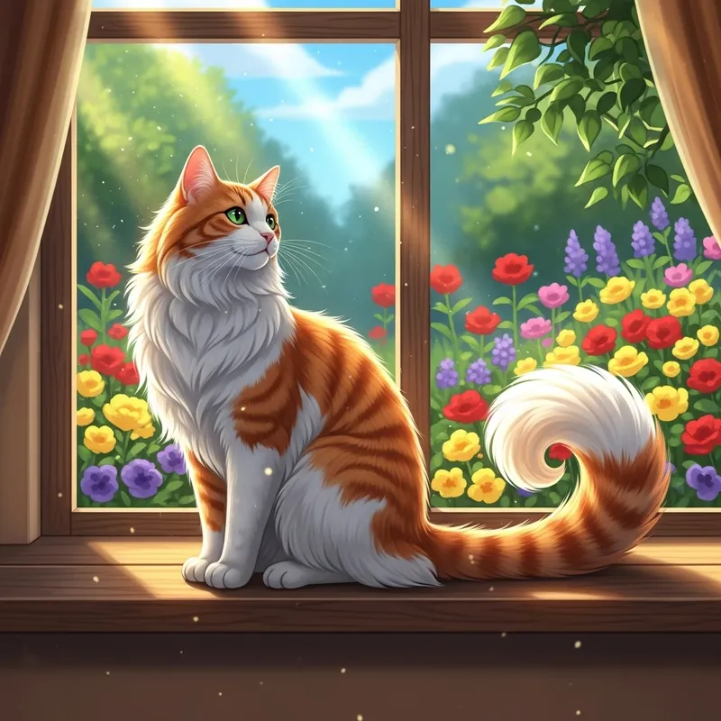 Adorable Long-Haired Cat by Window | Cute Orange & White Feline