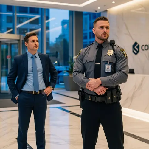 Muscular Security Guard Protecting Indoor Setting