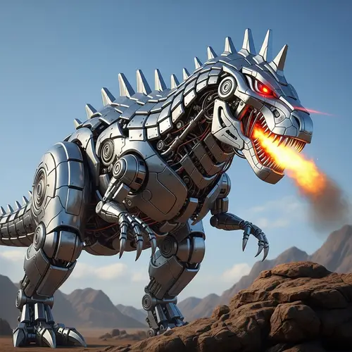 Stunning Robot Dinosaur in Rugged Terrain