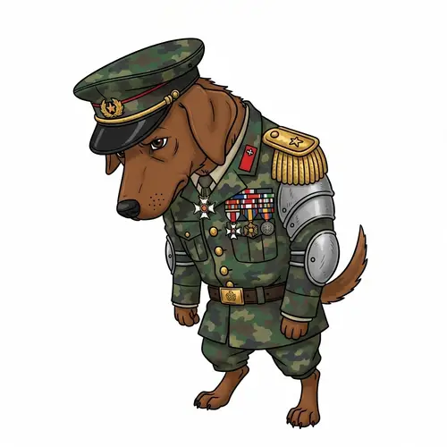 Canine Military Uniform - Medium-sized Brown Dog Character Illustration