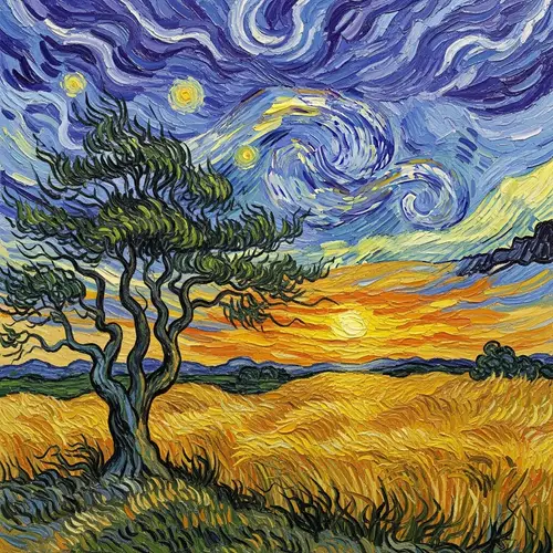 Post-Impressionist Landscape Painting Inspired by Vincent Van Gogh