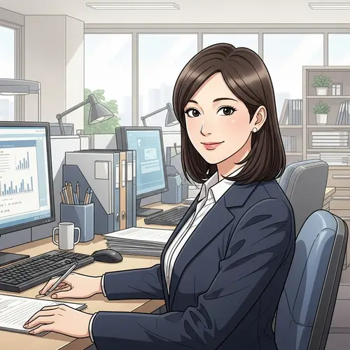 Professional Office Environment with Dedicated Asian Woman