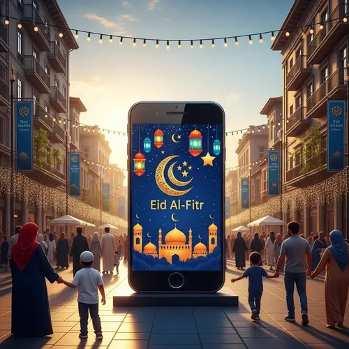 Giant Mobile Phone Celebrating Eid al-Fitr | Festive Street Scene