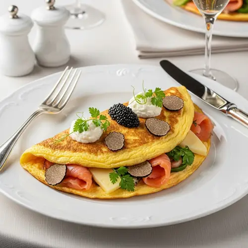 Luxurious $100 Omelette with Truffle, Salmon & Caviar