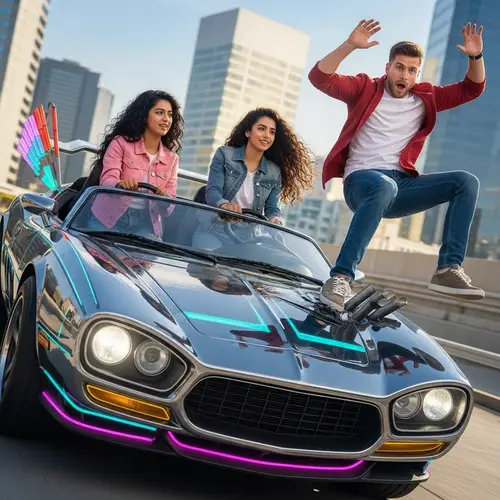 Stylish South Asian and Middle-Eastern Girls in Futuristic Car Scene