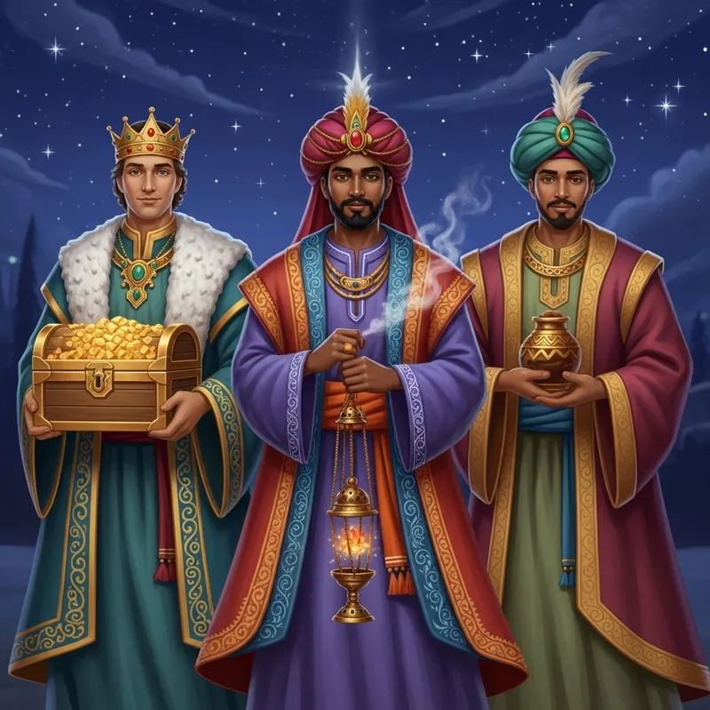 Three Wise Men: Gold, Frankincense, & Myrrh Illustration Three Wise Men: Gold, Frankincense, & Myrrh Illustration