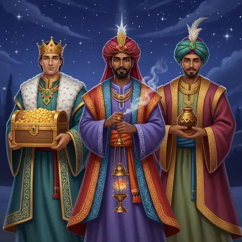 Three Kings: Gold, Frankincense, & Myrrh Illustration