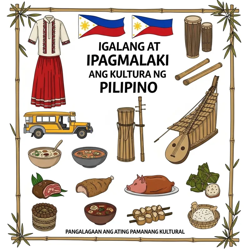 Honoring Filipino Culture Poster | Baybayin Script & Delicacies Honoring Filipino Culture Poster | Baybayin Script & Delicacies