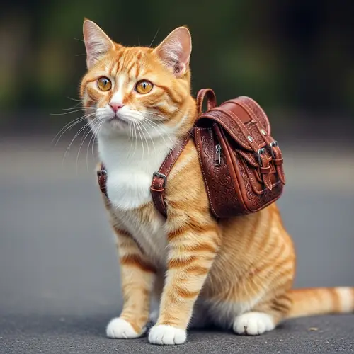 Curious Cat with Glazed Eyes and Backpack for Adventure