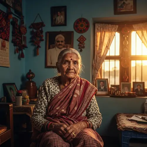 Elderly South Asian Woman in Quaint Rustic Home - Portrait of Wisdom