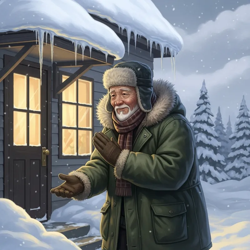 Elderly Man in Snowy Day Outside House Asking for Food | Winter Scene