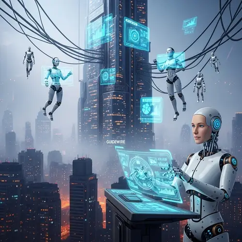 AI in Guidewire Solutions: Futuristic Tech-Inspired Urban Skyline