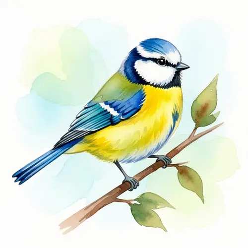 Beautiful Blue Tit Bird Watercolor Illustration