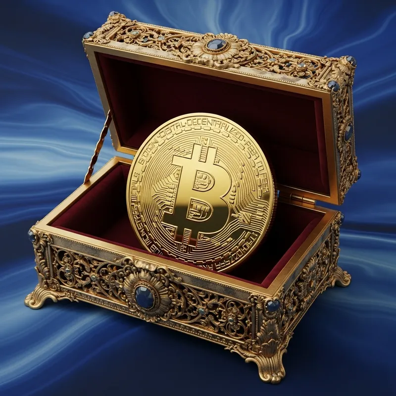 Gold Antique Casket with Bitcoin Coin - Unique Design