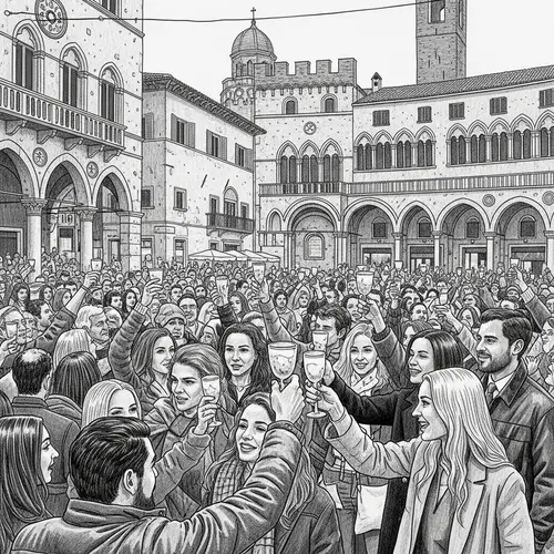 Lively Italian Square New Year's Eve Sketch