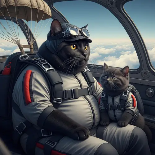 Realistic Black Cat & Kitten Skydiving | Professional Photo