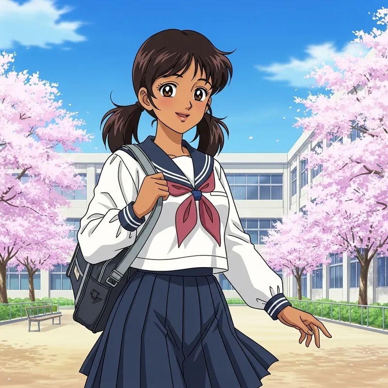 Anime School Girl in Traditional Sailor Uniform