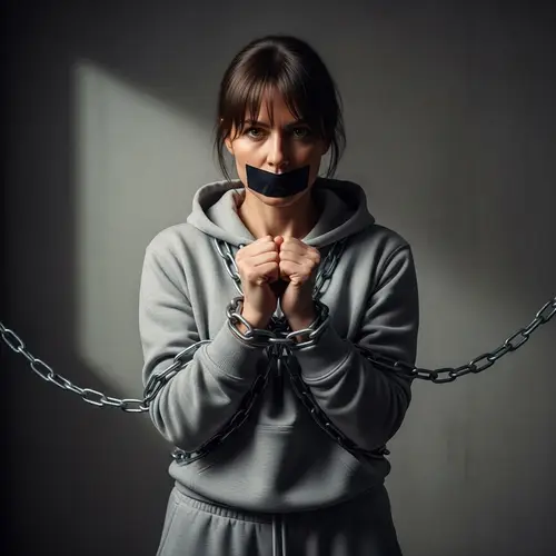 Resilient Woman in Gray: A Powerful Image