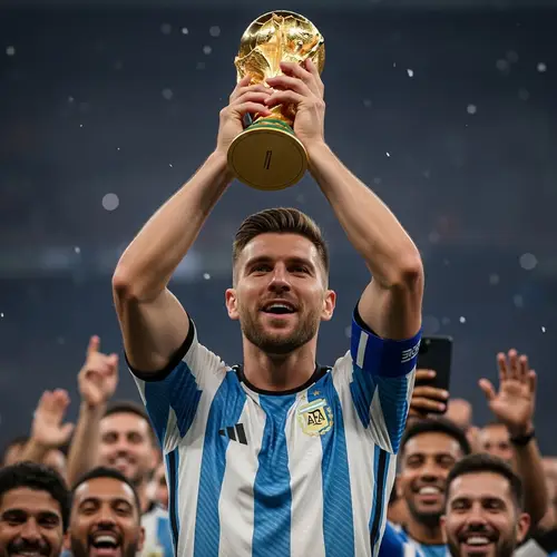 Football Player Lifting World Cup Trophy | Joyful Celebration