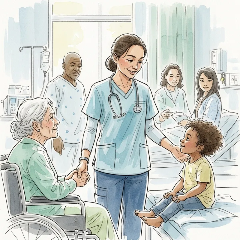 Heart of Gold: Compassionate Nurse Caring for Patients in Watercolor Style