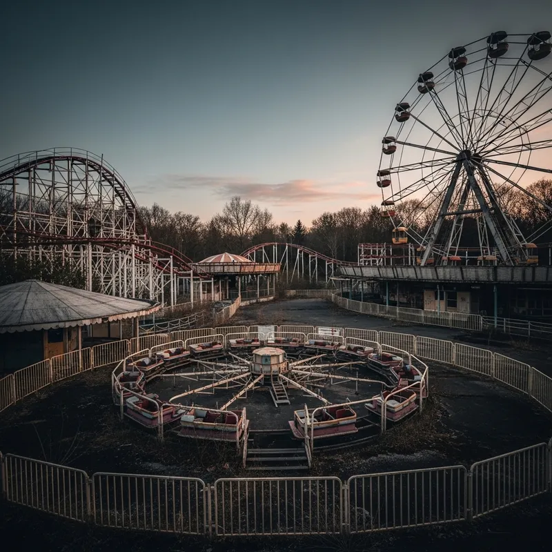 Eerie Abandoned Amusement Park at Dusk: Capturing Deserted Marvels