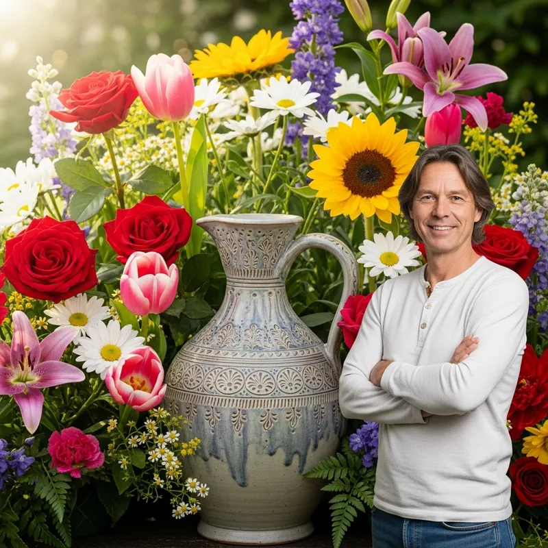 Beautifully Crafted Ceramic Jug with Diverse Flowers | Teebabs