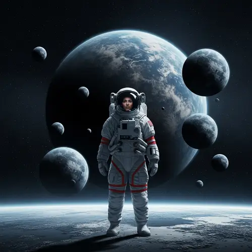 Eerie Astronaut in Space with Sinister Planets