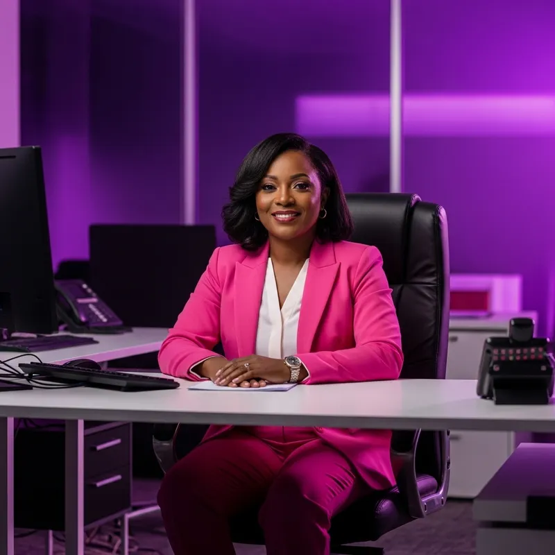 Empowering Black Woman in Pink Suit | Modern Executive Office Empowering Black Woman in Pink Suit | Modern Executive Office
