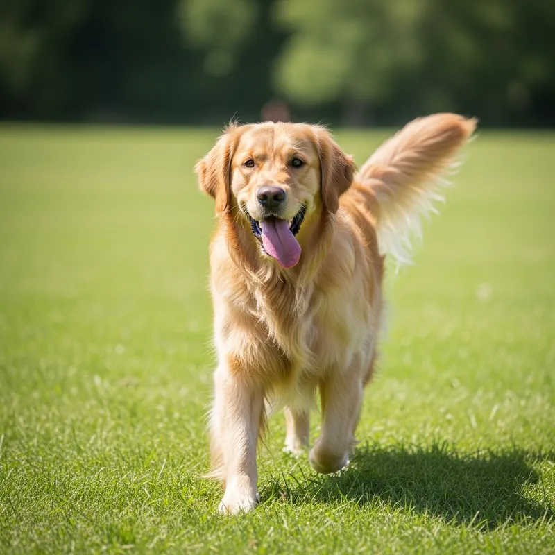 Playful Golden Retriever Enjoying Vibrant Meadow