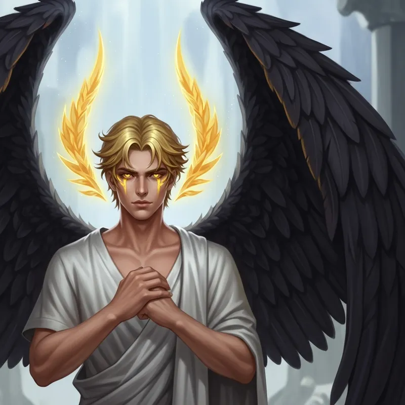 Golden-Haired Male Angel with Black Wings - Celestial Elegance