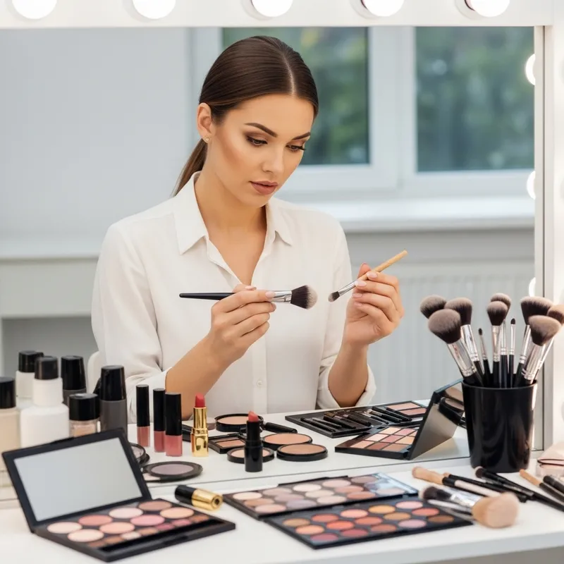 Real Makeup Artist Surrounded by Professional Tools