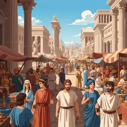 Panoramic View of Bustling Streets of Ancient Rome