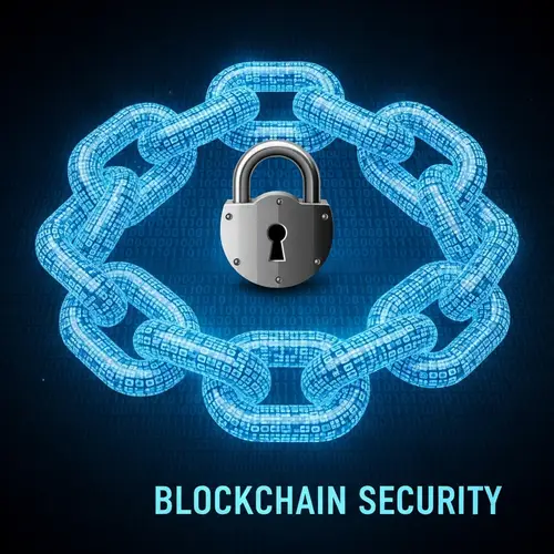 Blockchain Security Illustration: Glowing Digital Chain & Padlock