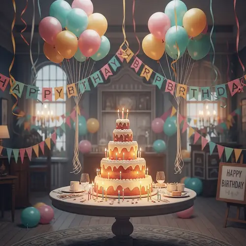 Vintage Charm Birthday Celebration in Colorful Scene