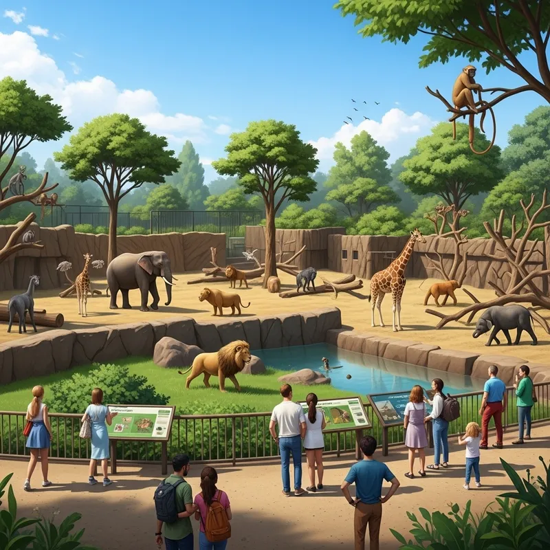 Colorful Zoo Animals in a Lively Setting
