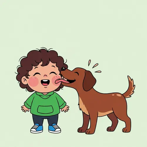 Joyful Toddler and Dog | Minimalistic Cartoon Image