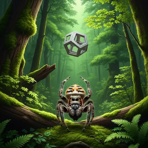 Detailed Image of Jumping Spider Mating Dance in Forest