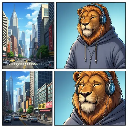 Cool Lion in the City: A Comic Style Journey