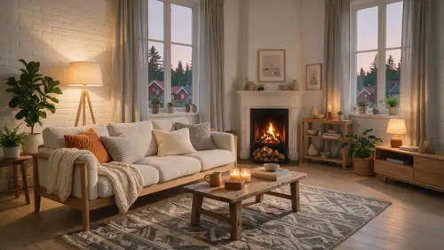 Cozy Scandinavian Living Room with Fireplace