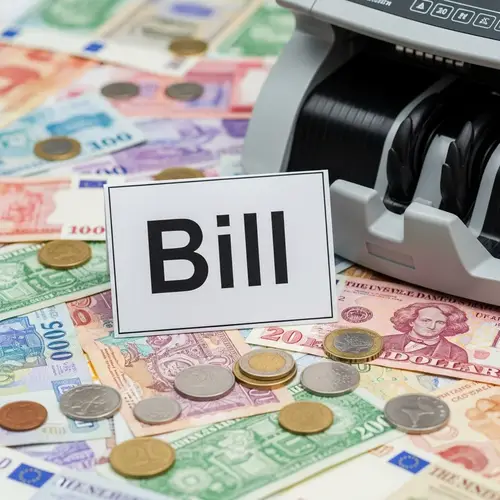 Bill Sign amidst Currency & Counting Machine