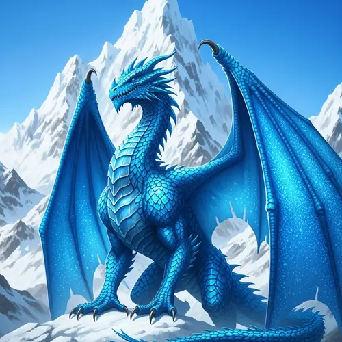Ice Dragon Majestic Scene Before towering Ice Mountain