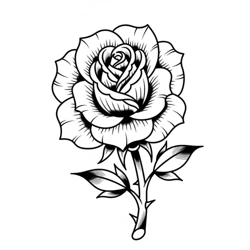 American Traditional Tattoo Rose Coloring Page