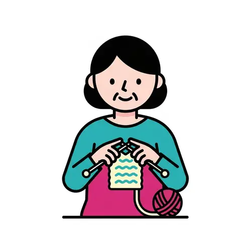 Asian Woman Knitting Clipart | Crafting Illustration