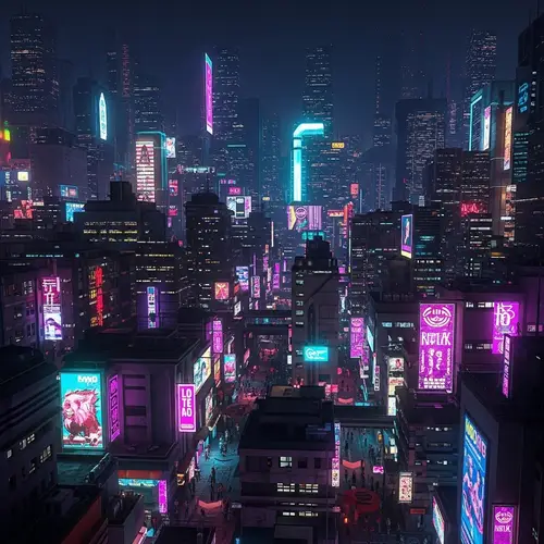 Futuristic Metaverse Cityscape: Vibrant Neon Lights & Cyberpunk Aesthetics