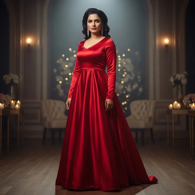Serious Beautiful Woman in Red Dress - Elegant South Asian Lady at Evening Party Serious Beautiful Woman in Red Dress - Elegant South Asian Lady at Evening Party