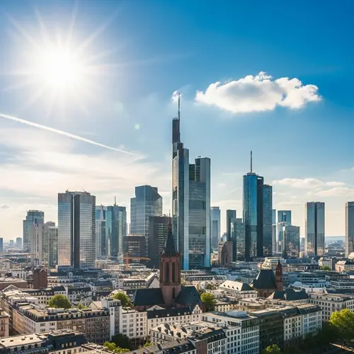 Frankfurt am Main Skyline: Breathtaking Urban Landscape in Golden Sunlight