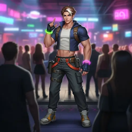 Muscular 23-Year-Old Caucasian Man in Neon-Lit Nightclub